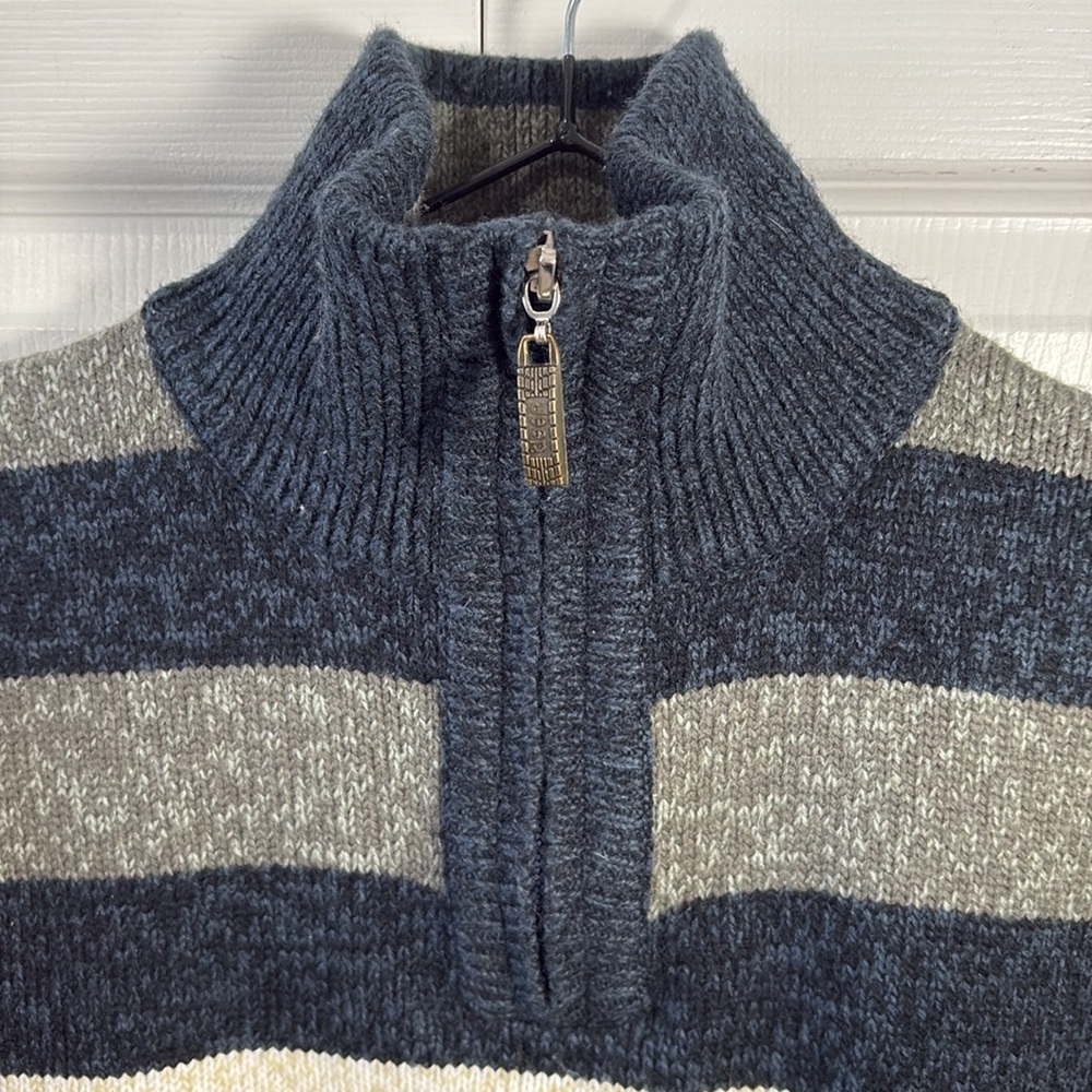 Jeep 100% Wool Striped Half Zip Sweater Blue Gray Pullover Men’s - Picture 5 of 10